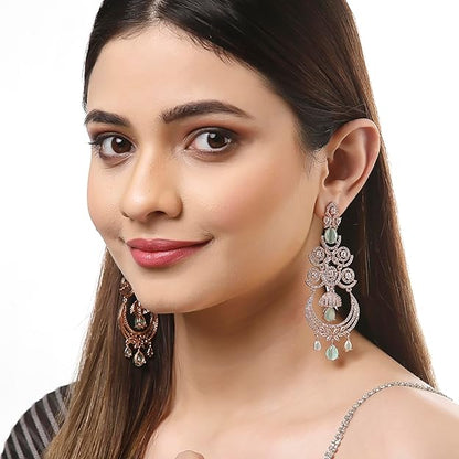 American Diamond Floral Chandelier Drop Earrings