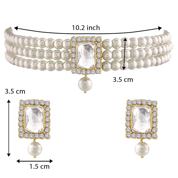 Pearl Choker Necklace in Gold Plated Traditional Stone and Pearl Choker Necklace Jewellery Set for Women