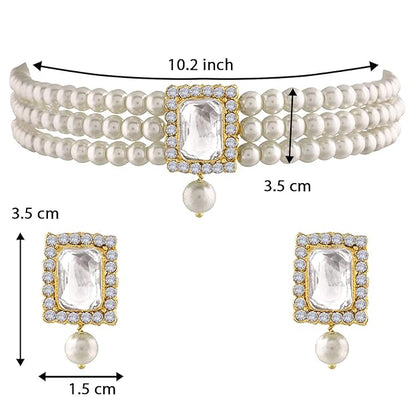 Pearl Choker Necklace in Gold Plated Traditional Stone and Pearl Choker Necklace Jewellery Set for Women