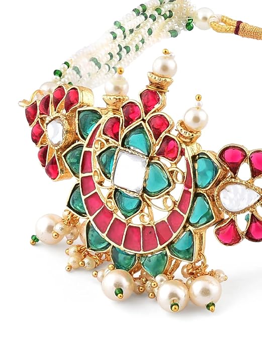 Meenakari Choker Pink Green Choker Pearl Set