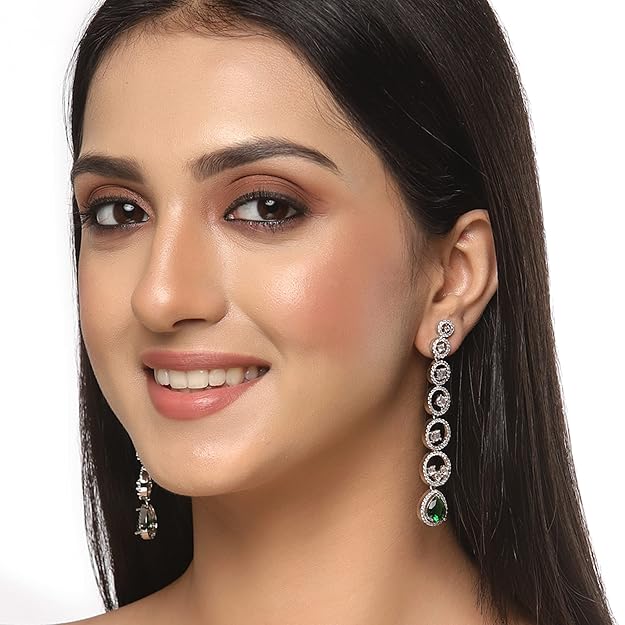 American Diamond Circular Drop Earrings