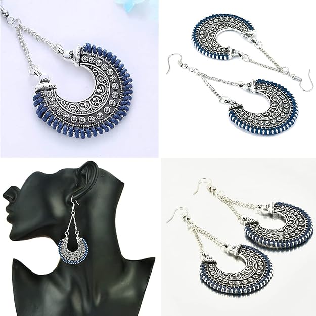 German Silver Oxidised Earrings in Traditional Chandbali Design for Women and Girls