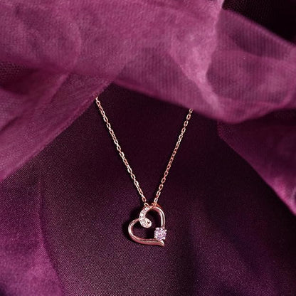Pink Heart Jewelry Set in Sterling Silver Pendant and Earring Design with Rose Gold Plated Swiss Zirconia