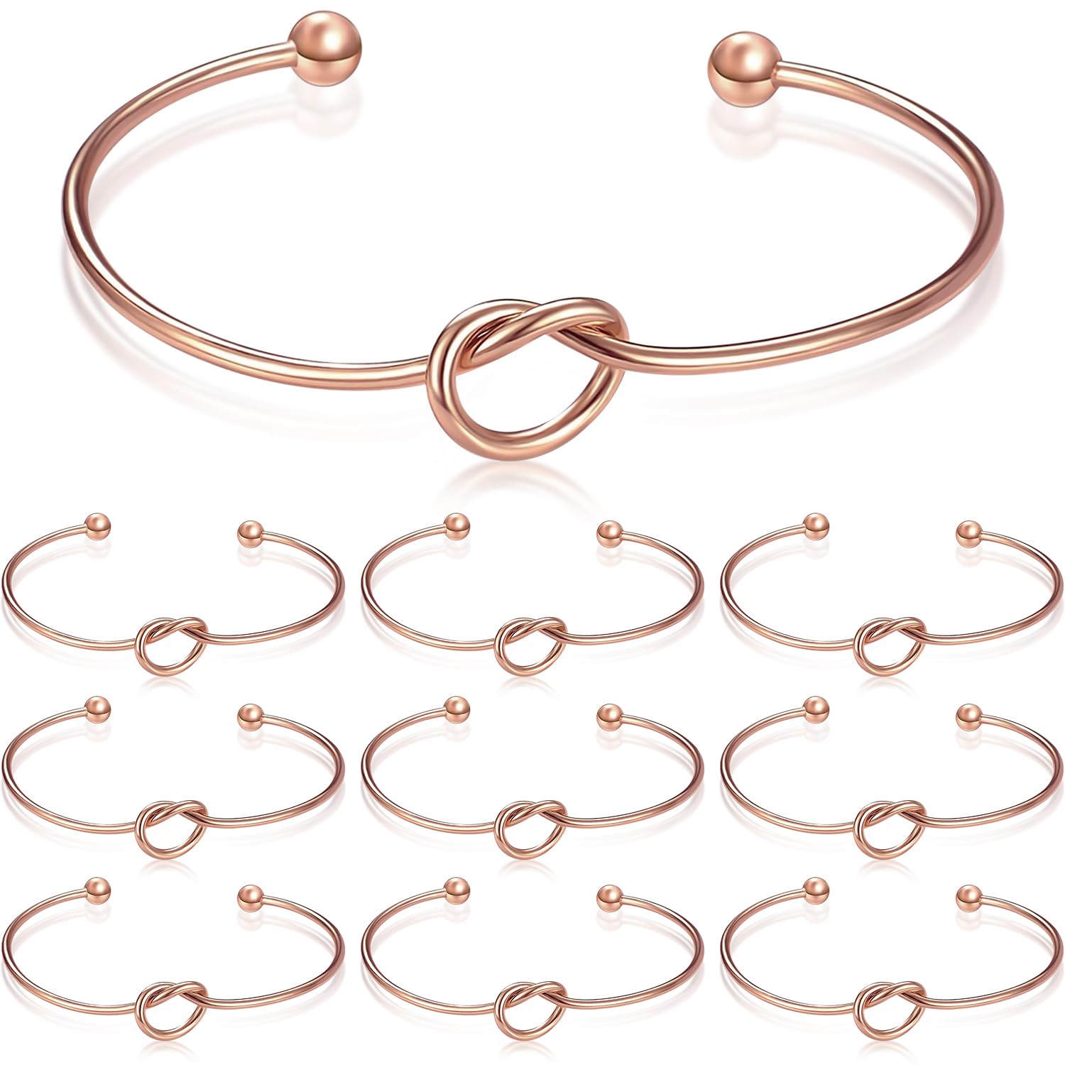 Love Knot Bangle Bracelet Set -Rose Gold - (10 Pcs)