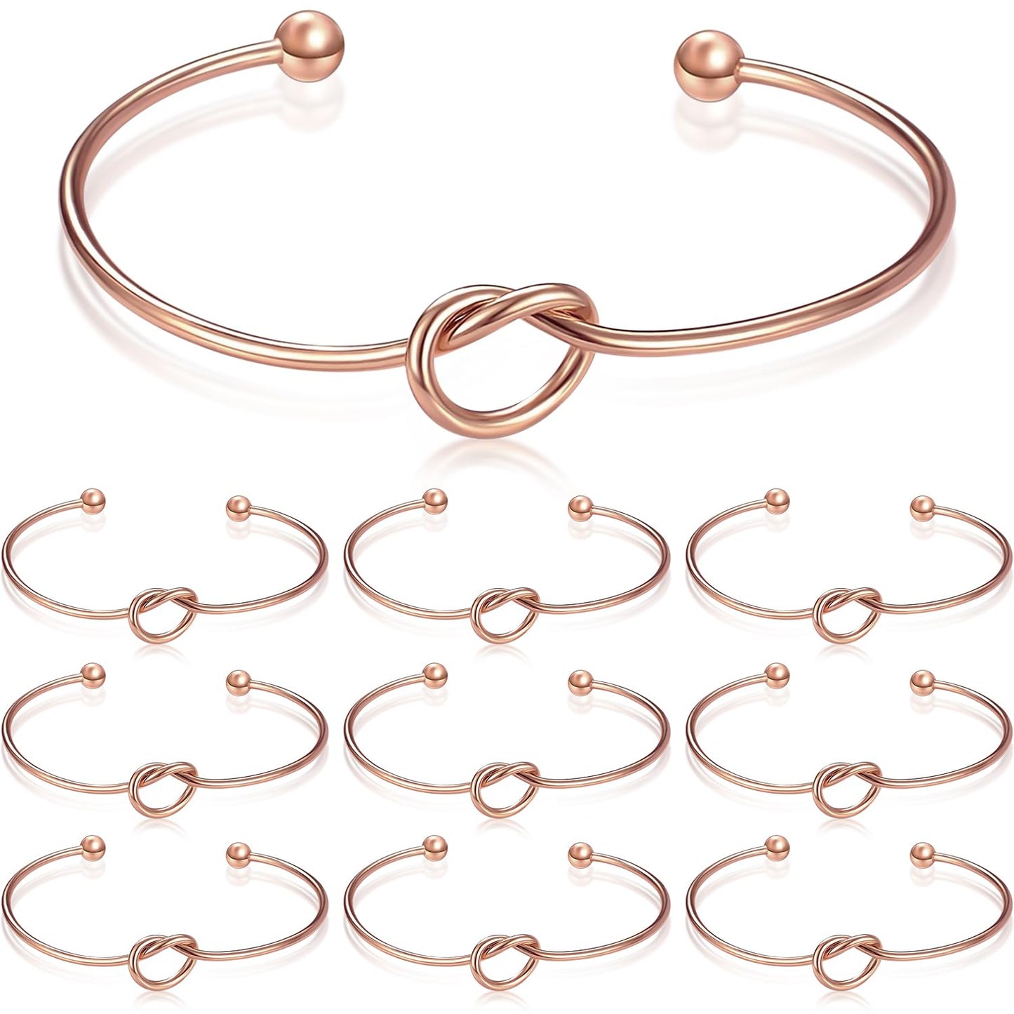 Love Knot Bangle Bracelet Set -Rose Gold - (10 Pcs)