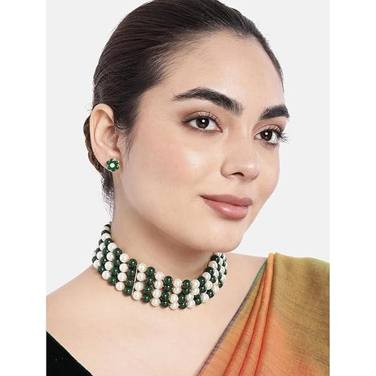 Maharani Necklace in Traditional Maharani Haar Necklace with Earrings Bridal Jewellery Set for Women