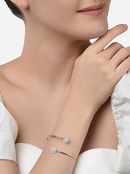 Rose Gold Cubic Zirconia Kada Bracelet (Set of 2)