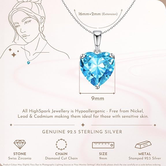 Heart Chain Necklace in 925 Sterling Silver with Diamond Like Brilliance