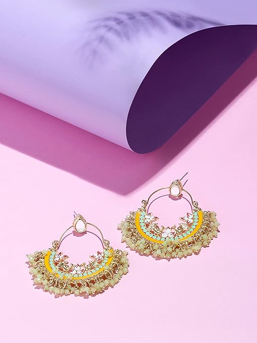 Multicolor Meenakari Chandbali Drop Earrings