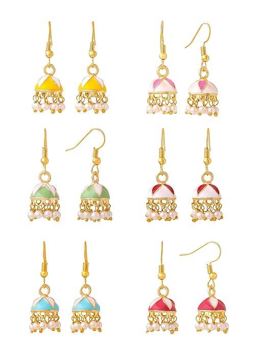 Meenakari Jhumka Earrings | Combo of 6 Pairs