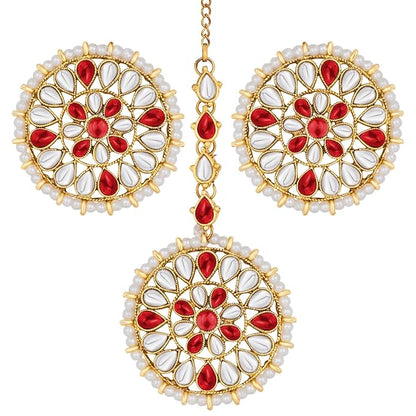 Mang Tika Bridal in Traditional Kundan Pearl Earring Jewellery Set