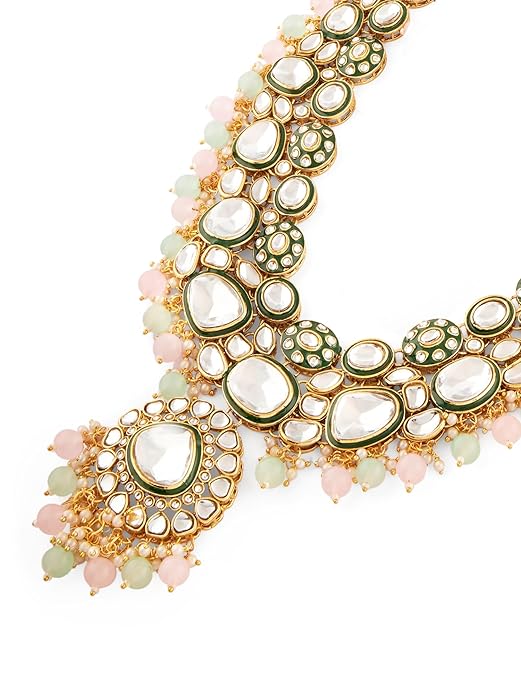 Pink Long Necklace Meenakari Bridal Set