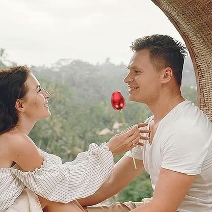 Wedding Ring Box for Ceremony with Metal Rose Design and Hidden Jewelry Storage