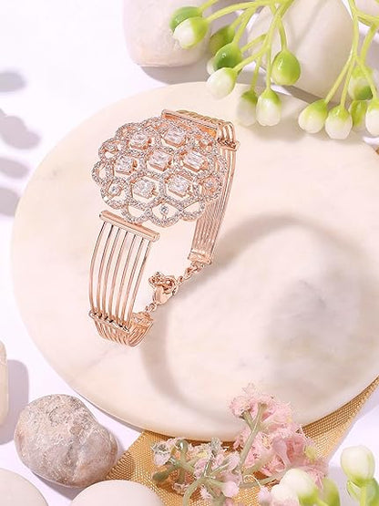 Rose Gold Plated Bracelet with Dazzling Cubic Zirconia Kada Style