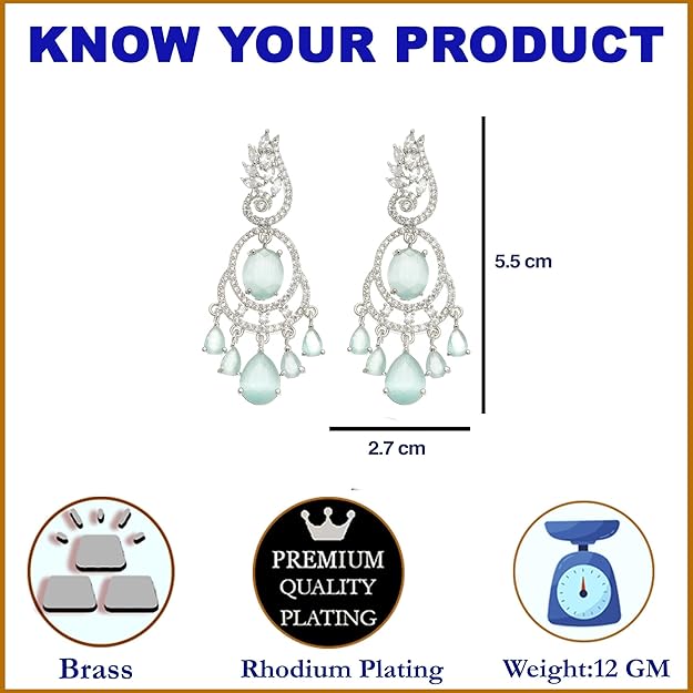 American Diamond Oval Leaf Drop Earrings