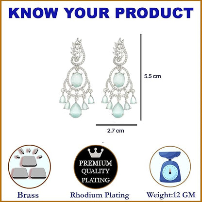 American Diamond Oval Leaf Drop Earrings