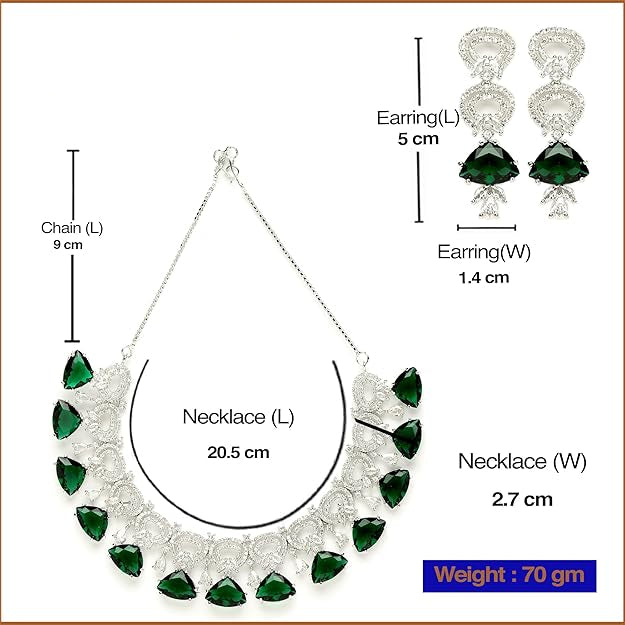 AD Necklace Set in Rhodium Plated Silver Toned Red and White American Diamond Studded Choker Necklace with Drop Earrings