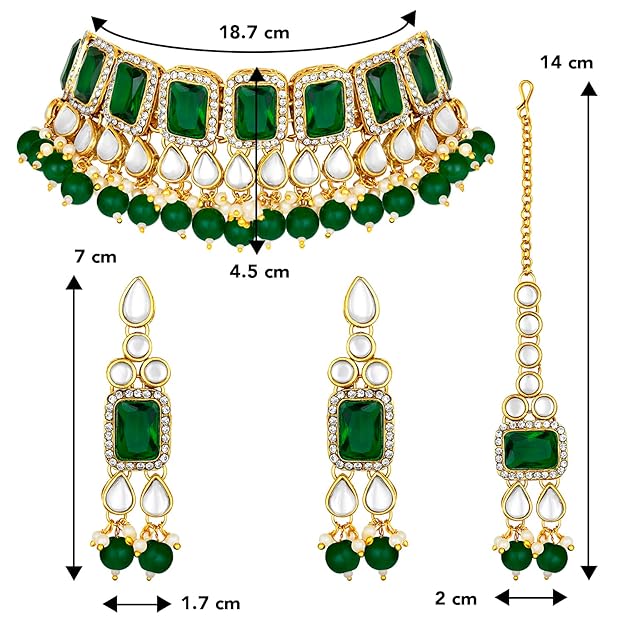 Crystal Collar Necklace in Faux Pearl and Kundan Style Necklace Jewellery Set for Women