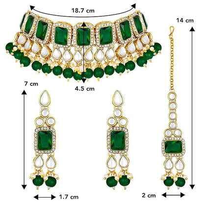 Crystal Collar Necklace in Faux Pearl and Kundan Style Necklace Jewellery Set for Women
