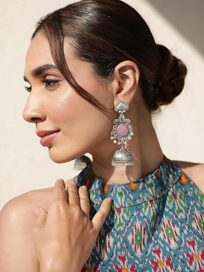Oxidised Boho Jhumka Earrings