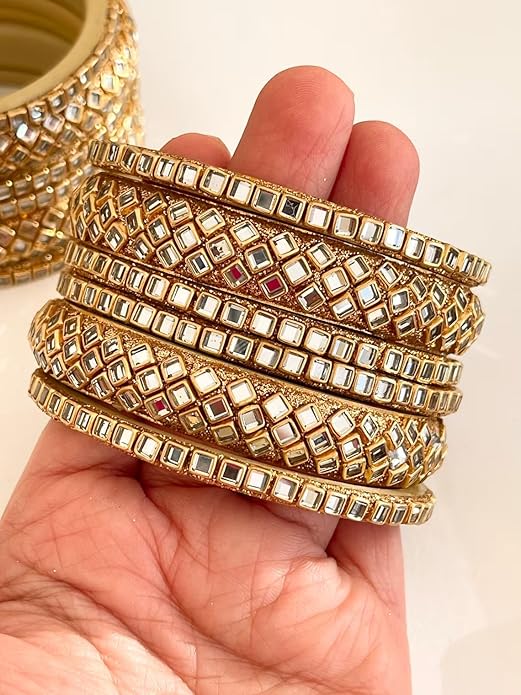 Silver Kundan Square Set with 2 Kada and 4 Chudi Set I Customize with any Color