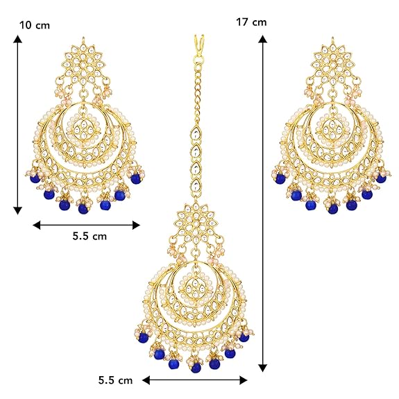 Mang Tikka for Women in Traditional Rhodium Kundan & Pearl Earring Set Design
