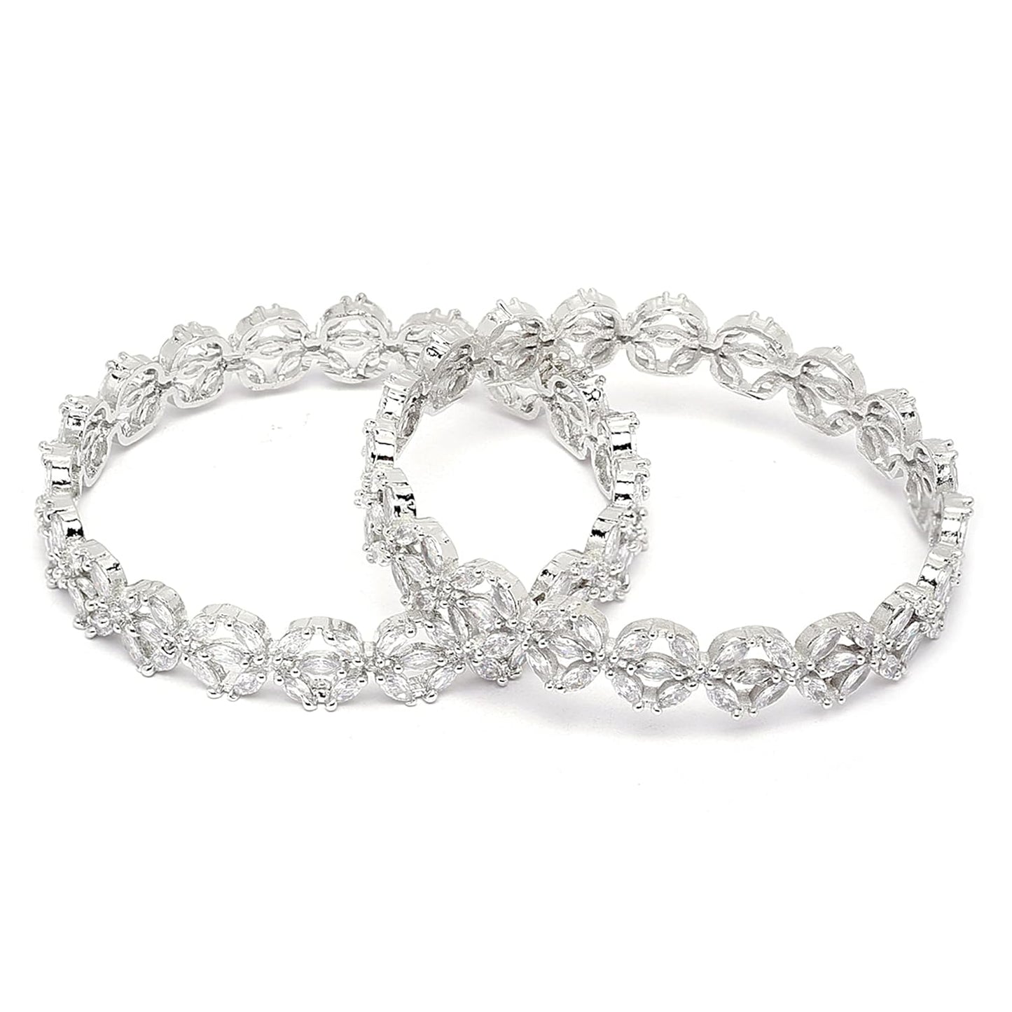 Silver Plated Bracelets Floral Design Set of 2