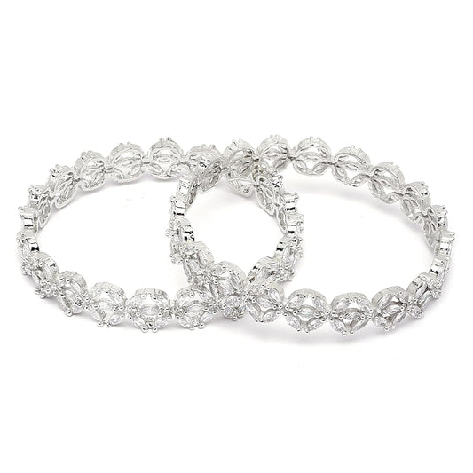 Silver Plated Bracelets Floral Design Set of 2