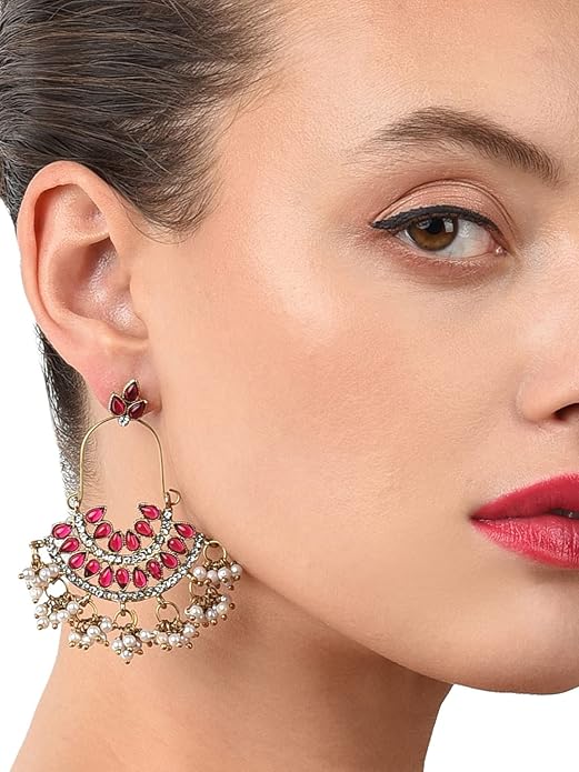 Pink Kundan Austrian Diamond Dangle Earrings