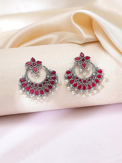 Red Crescent Chandbali Oxidised Earrings