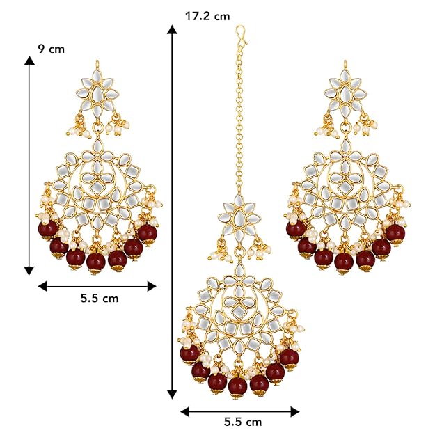 Maang Tikka with Pearl in Gold Plated Kundan Blue Faux Pearl Wedding Set