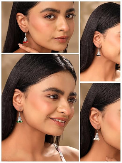 Silver Oxidised Chandbali Jhumka Earrings Set of 9 Colors