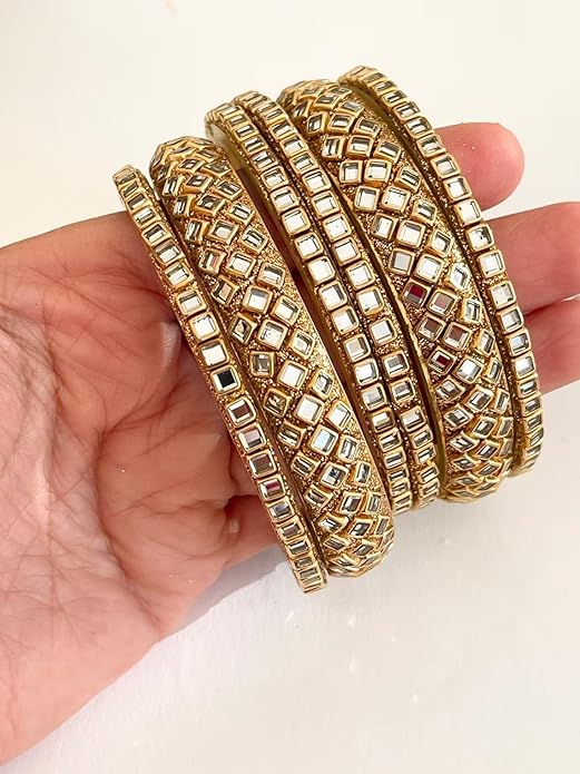 Silver Kundan Square Set with 2 Kada and 4 Chudi Set I Customize with any Color