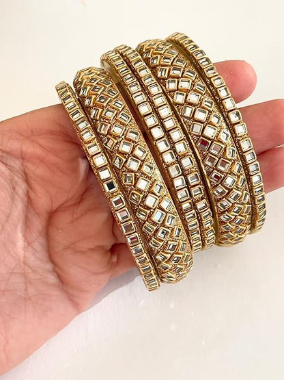 Silver Kundan Square Set with 2 Kada and 4 Chudi Set I Customize with any Color