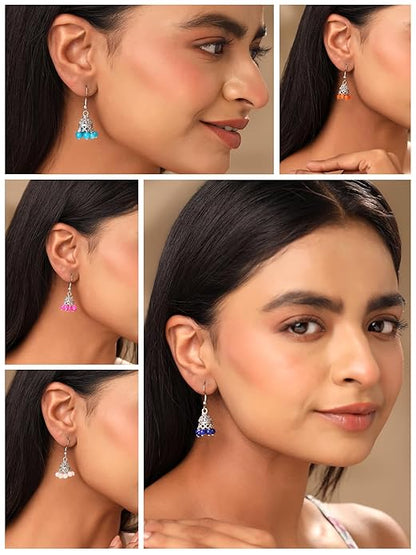 Silver Oxidised Chandbali Jhumka Earrings Set of 9 Colors