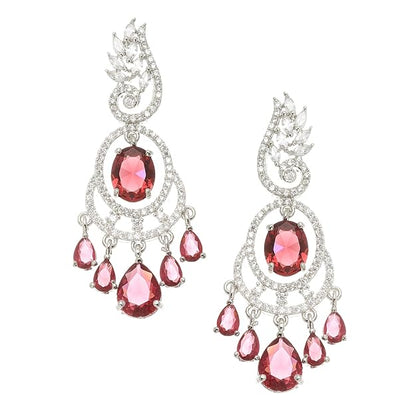 American Diamond Oval Leaf Drop Earrings