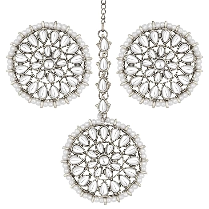 Mang Tika Bridal in Traditional Kundan Pearl Earring Jewellery Set