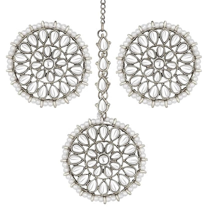 Mang Tika Bridal in Traditional Kundan Pearl Earring Jewellery Set