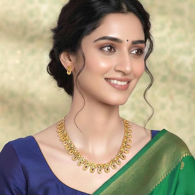 Artificial Temple Jewellery Gold Plated Floral Set