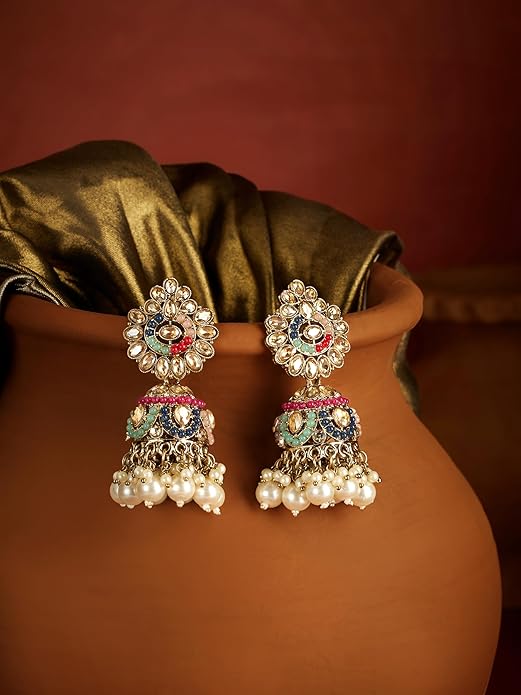 Meenakari Drop Earrings With Mutlicolor Beads
