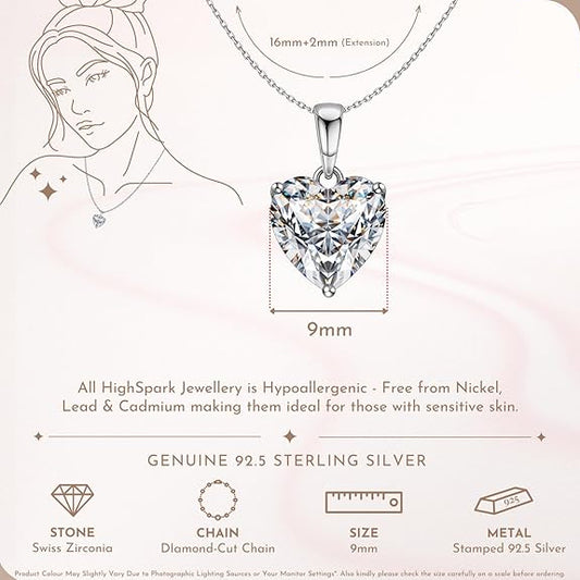 Heart Sterling Silver Necklace with Sparkling Zirconia Solitaire Pendant