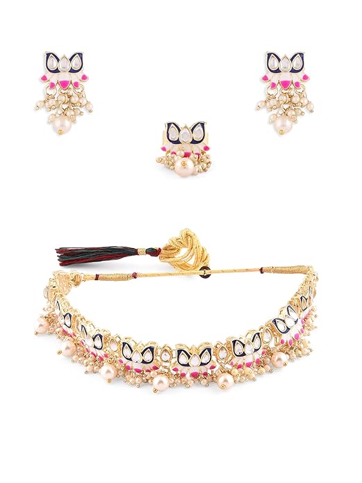 Blue Meenakari Choker Necklace Set
