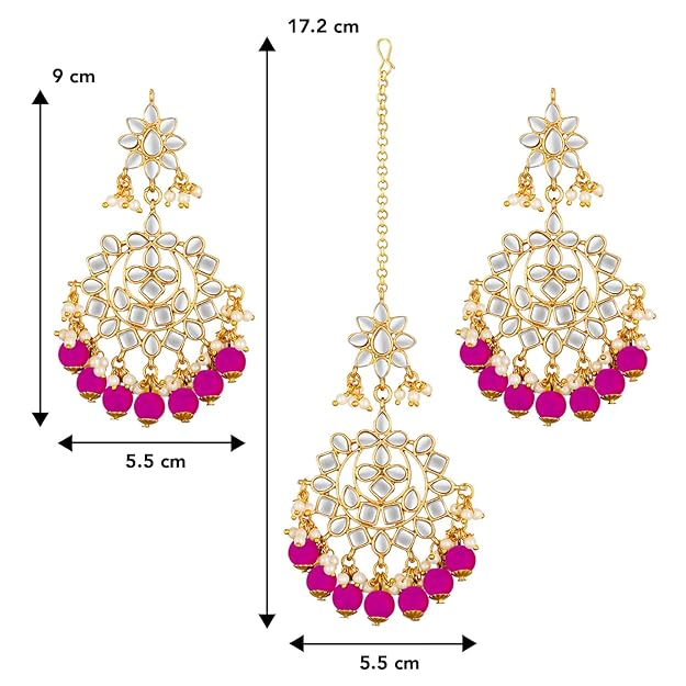 Maang Tikka with Pearl in Gold Plated Kundan Blue Faux Pearl Wedding Set