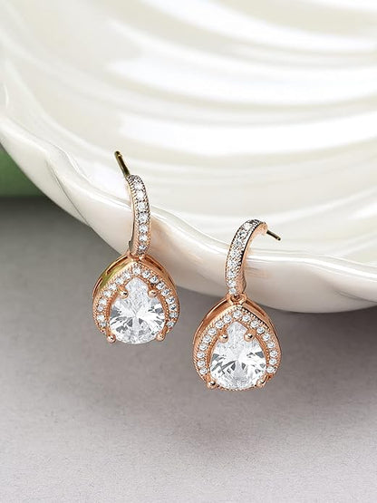 Rose Gold Pearl Drop Hoop Earrings