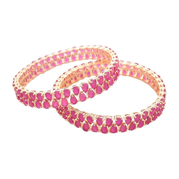 Gold Plated Red Ruby American Diamond Bangles