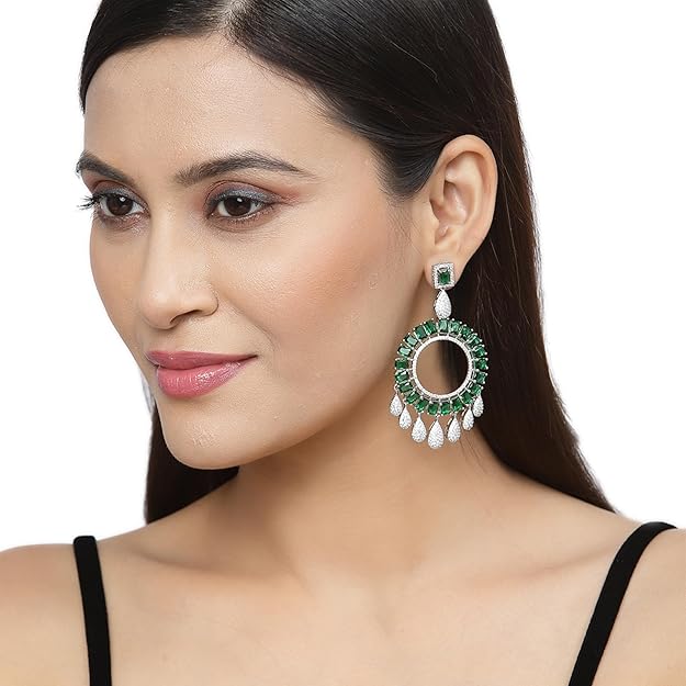 American Diamond Circular Handcrafted Drop Earrings