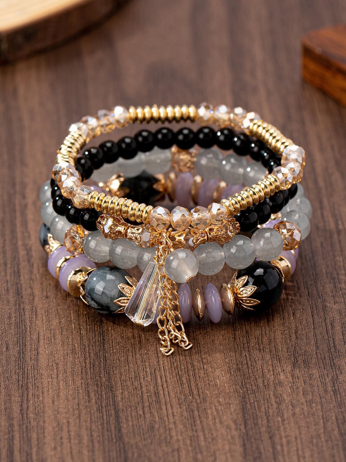 Bohemian Multilayer Crystal Bead Charm Bracelet