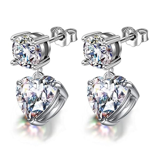 Dangle Earrings for Women in 925 Sterling Silver with Solitaire Zirconia Brilliance