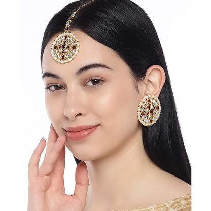 Mang Tika Bridal in Traditional Kundan Pearl Earring Jewellery Set