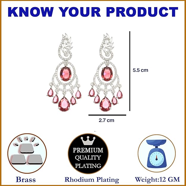 American Diamond Oval Leaf Drop Earrings